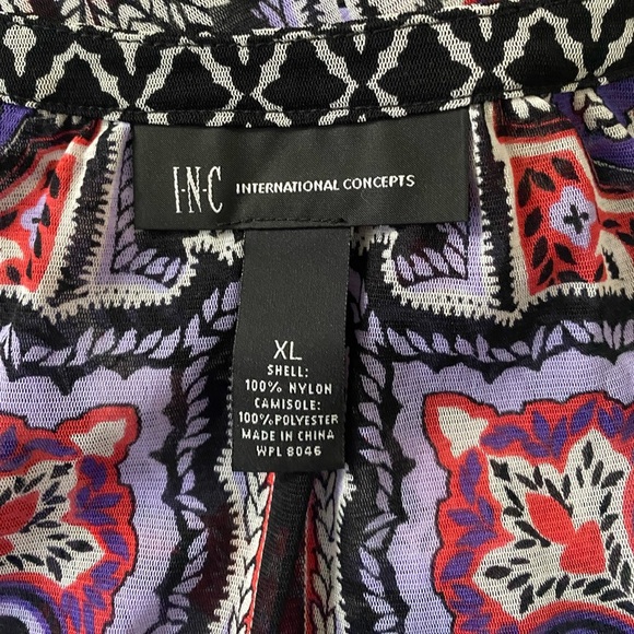 INC International Concepts Vtg Paisley Print Lace-Up Long Sleeve Mesh Y2K Top XL - Picture 6 of 6